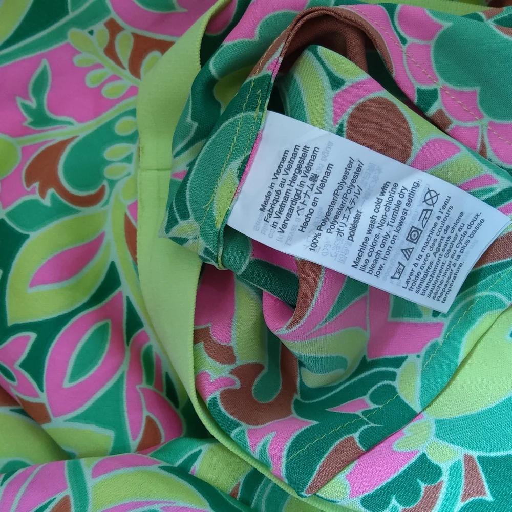 J.Crew pull - on slip  pink green floral midi skirt